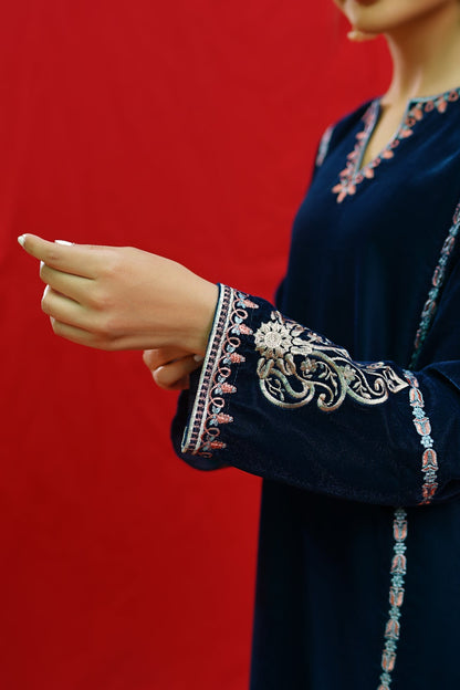 URGE -2PC Velvet Heavy Embroidered Shirt With Velvet Embroidered Sleeves-D23-W.J-1428