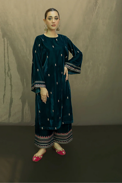 URGE - 2PC Velvet Heavy Embroidered Shirt With Velvet Heavy Embroidered Trouser -D21-W.J-1372