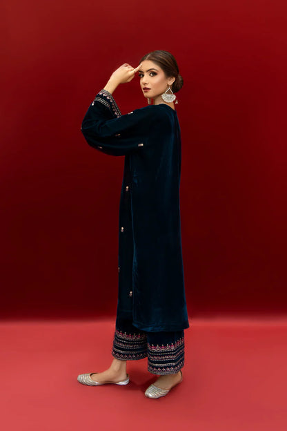 URGE - 2PC Velvet Heavy Embroidered Shirt With Velvet Heavy Embroidered Trouser -D21-W.J-1372