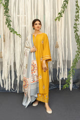 URGE- 3PC DHANAK EMBROIDERED SHIRT WITH WOOL PRINT SHAWL & TROUSER-W.J-1415