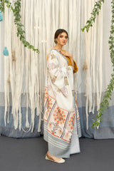 URGE- 3PC DHANAK EMBROIDERED SHIRT WITH WOOL PRINT SHAWL & TROUSER-W.J-1415