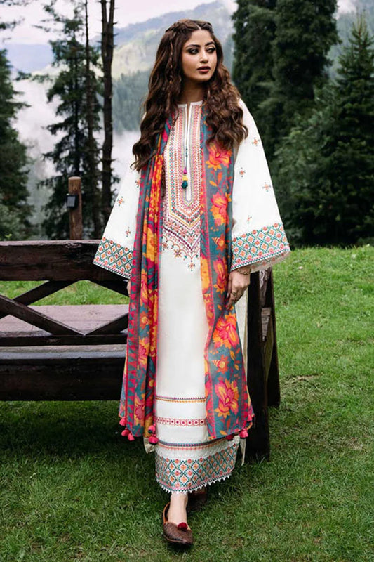 SAPPHIRE- 3PC DHANAK EMBROIDERED SHIRT WITH WOOL PRINT SHAWL AND TROUSER-W.J-1026