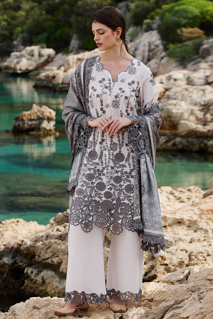 IMAGE-3PC LAWN EMBROIDERED SHIRT WITH CHIFFON PRINT DUPATTA AND EMB TROUSER-W.J-1654