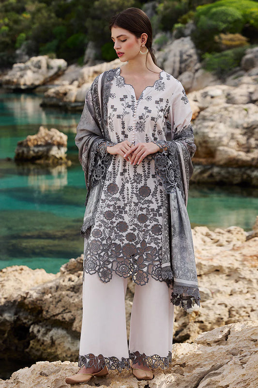 IMAGE-3PC LAWN EMBROIDERED SHIRT WITH CHIFFON PRINT DUPATTA AND EMB TROUSER-W.J-1654