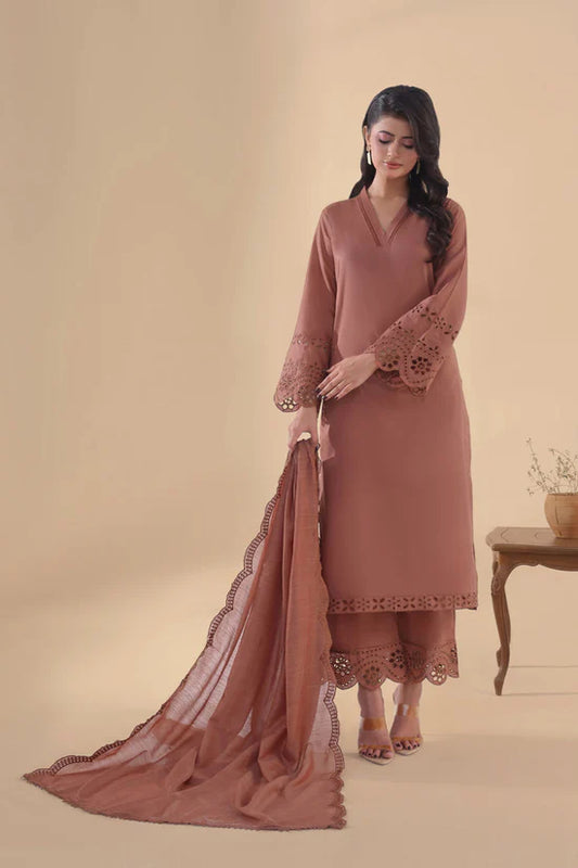 SAPPHIRE-3PC DHANAK EMBROIDERED SHIRT WITH KHADDI NET EMB DUPATTA AND TROUSER-W.J-1998