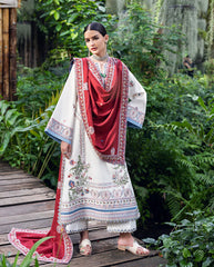 MUSHQ-3PC DHANAK EMBROIDERED SHIRT WITH DHANAK EMBROIDERED SHAWL AND TROUSER-W.J-4418