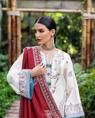 MUSHQ-3PC DHANAK EMBROIDERED SHIRT WITH DHANAK EMBROIDERED SHAWL AND TROUSER-W.J-4418