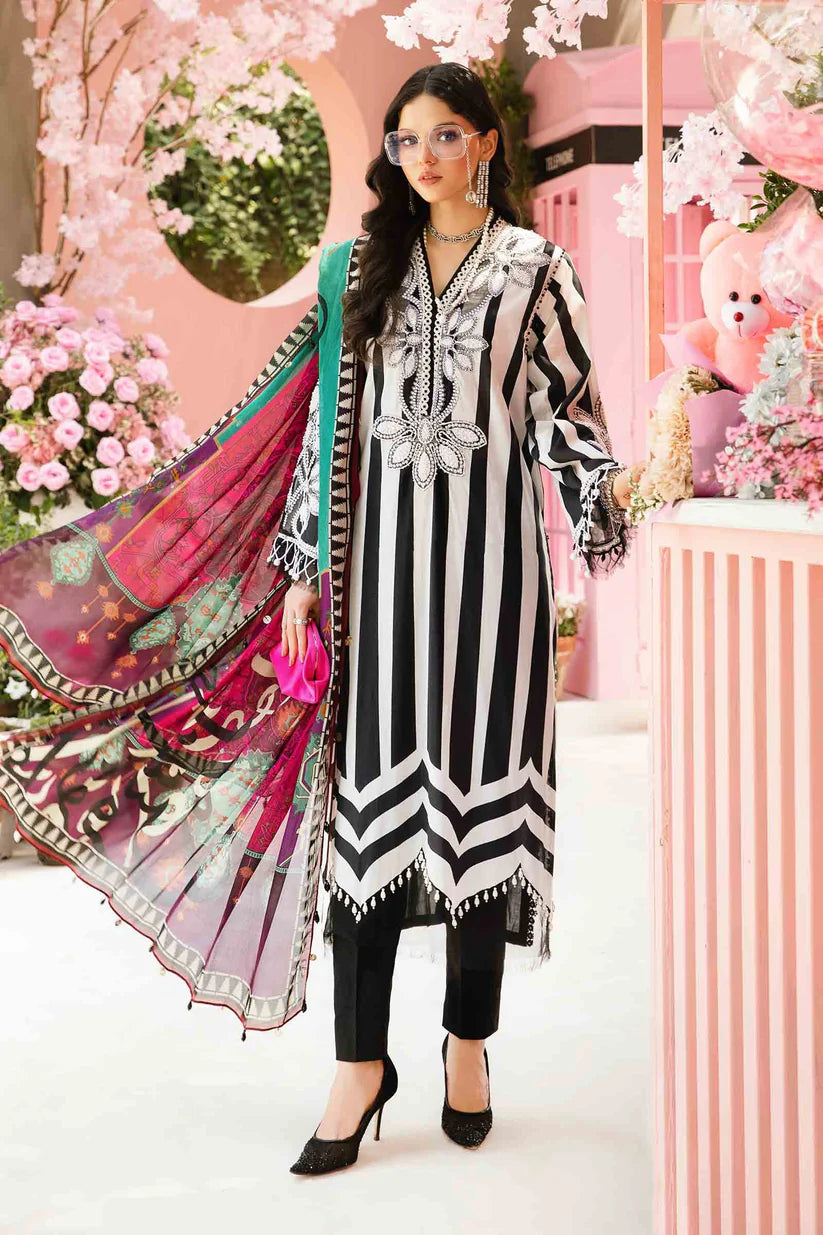 MARIA.B-3PC LAWN EMBROIDERED PRINTED SHIRT WITH CHIFFON PRINT DUPATTA AND PRINT TROUSER-W.J-2525