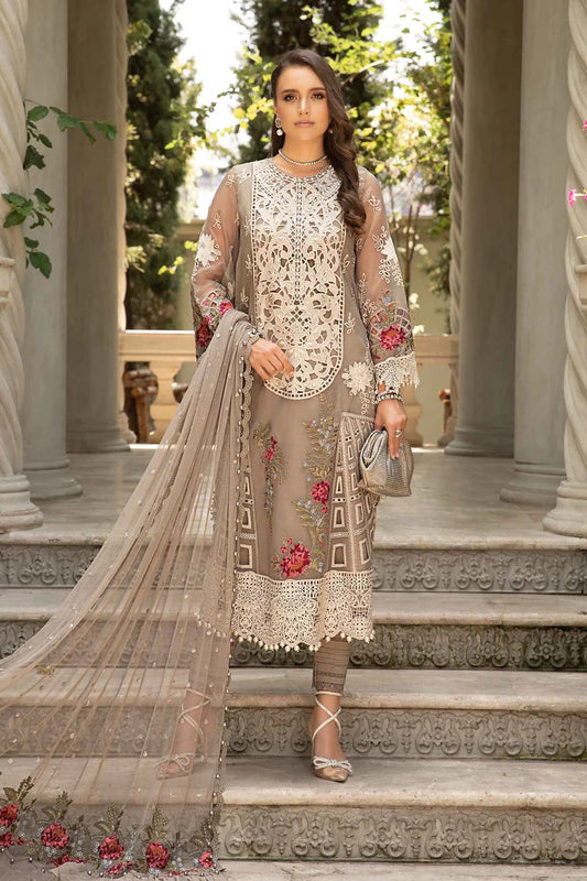 MARIA B- LAWN 3PC CHIKENKARI EMBROIDERED SHIRT WITH ORGANZA EMBROIDERED READY TO WEAR DUPATTA WITH TROUSER -W.J-1400