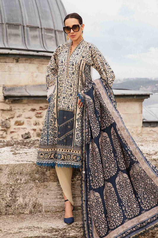 MARIA B- 3PC KARANDI PRINTED EMBROIDERED SHIRT WITH KARANDI PRINTED SHAWL AND KARANDI PRINTED TROUSER-W.J-1295