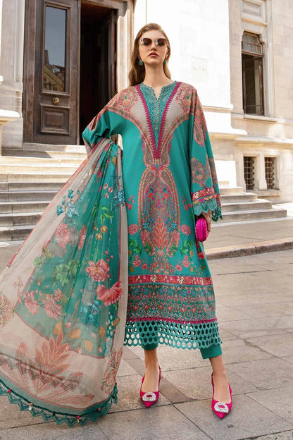 MARIA B- 3PC KARANDI PRINTED EMBROIDERED SHIRT WITH KARANDI PRINTED SHAWL AND KARANDI PRINTED TROUSER-W.J-1293