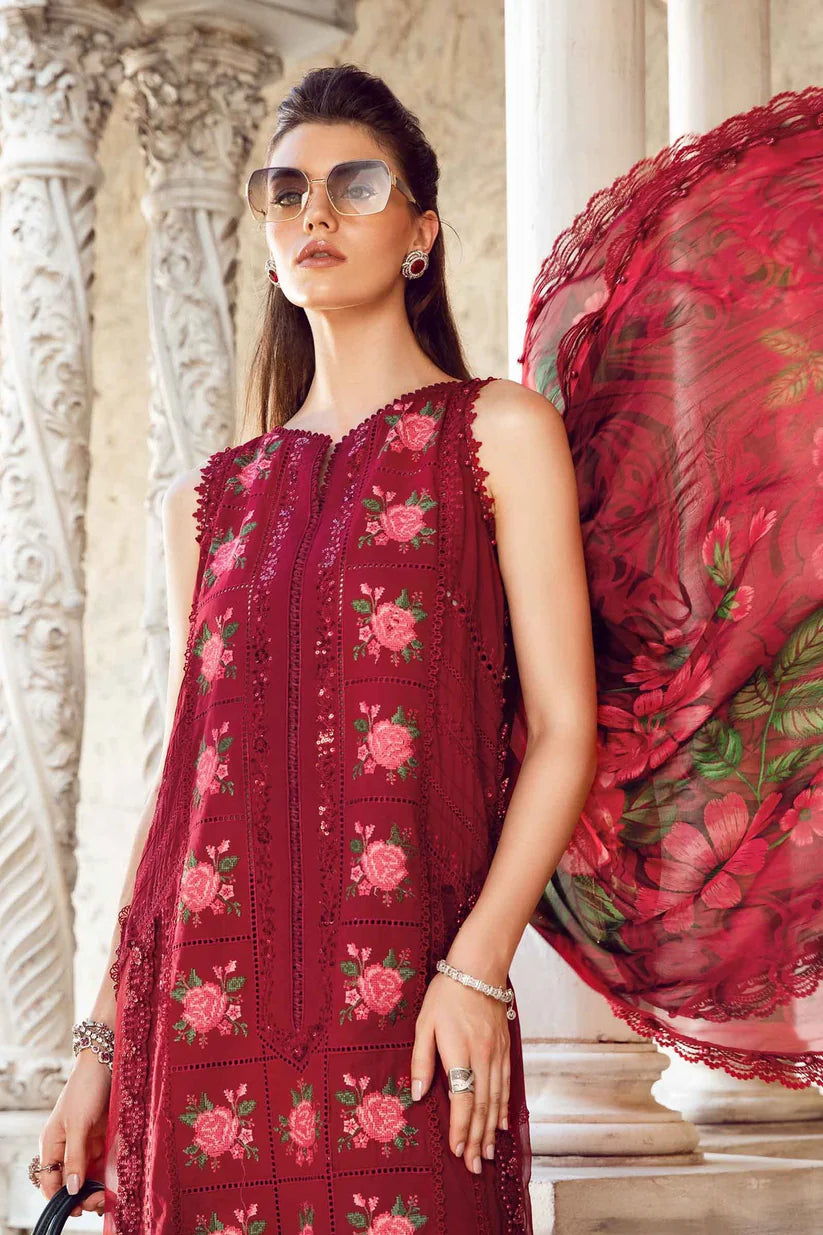 MARIA B- LAWN 3PC EMBROIDERED SHIRT WITH DIAMOND PRINT DUPATTA WITH TROUSER -W.J-1404