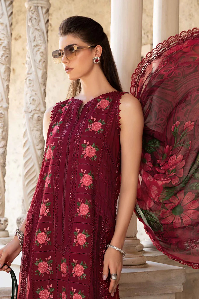 MARIA B- LAWN 3PC EMBROIDERED SHIRT WITH DIAMOND PRINT DUPATTA WITH TROUSER -W.J-1404