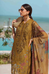 MARIA.B-3PC DHANAK EMBROIDERED SHIRT WITH COUTRAI PRINTED SHAWL AND TROUSER-W.J-5216