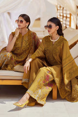 MARIA.B-3PC DHANAK EMBROIDERED SHIRT WITH COUTRAI PRINTED SHAWL AND TROUSER-W.J-5216