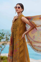MARIA.B-3PC DHANAK EMBROIDERED SHIRT WITH COUTRAI PRINTED SHAWL AND TROUSER-W.J-5216
