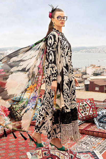 MARIA.B-3PC KHADDAR PRINTED EMB SHIRT WITH KHADDAR PRINTED DUPATTA AND PRINTED TROUSER-W.J-1966