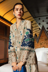 MARIA.B-3PC KHADDAR LASERWORK EMBROIDERED SHIRT WITH COURTRAI PRINTED SHAWL AND TROUSER-W.J-5192