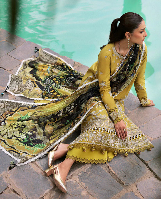 REPUBLIC WOMENSWEAR-3PC DHANAK EMBROIDERED SHIRT WITH COURTRAI PRINTED SHAWL & DHANAK TOUSER-W.J-1992