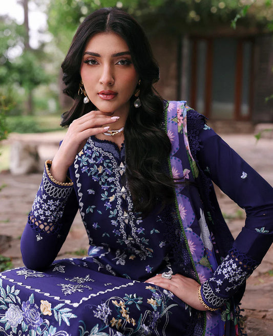 REPUBLIC WOMENSWEAR-3PC DHANAK EMBROIDERED SHIRT WITH COURTRAI PRINTED SHAWL & EMB TOUSER-W.J-1993