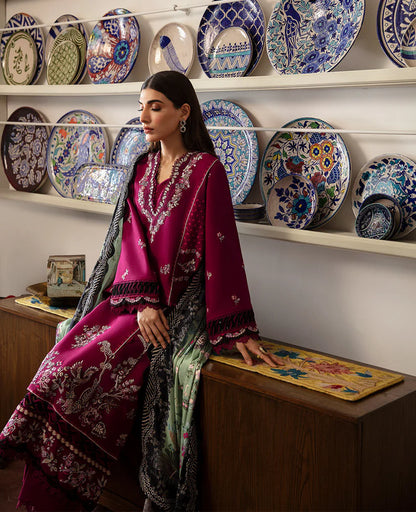 REPUBLIC-3PC DHANAK SEQUENCE EMBROIDERED SHIRT WITH COURTRAI PRINTED SHAWL & DHANAK TOUSER_W.J-1898