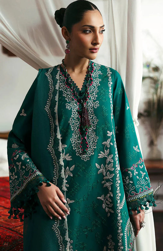 REPUBLIC WOMENSWEAR-3PC DHANAK EMBROIDERED SHIRT WITH COURTRAI PRINTED SHAWL & DHANAK TOUSER-WJ-1944