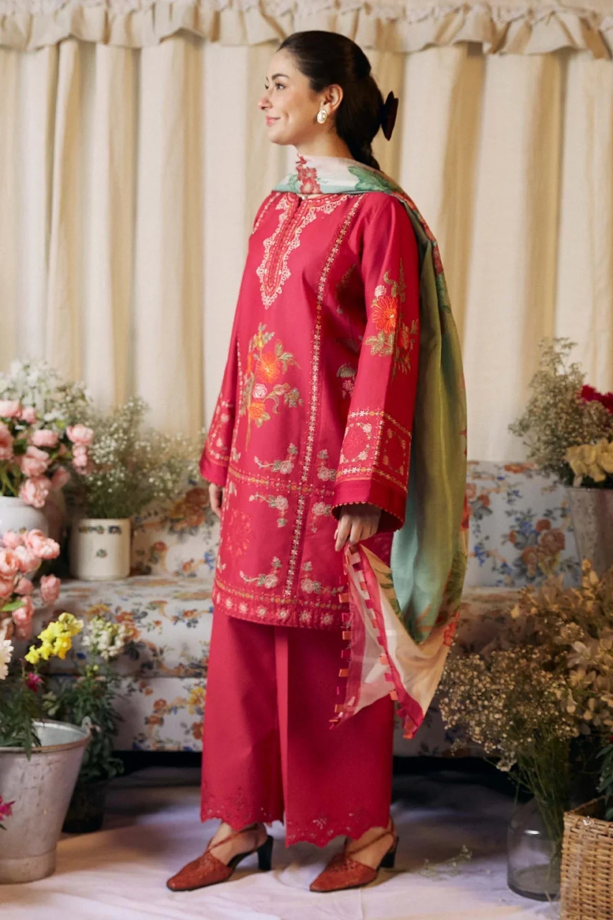 ZARA SHAH JAHAN-3PC LAWN EMBROIDERED SHIRT WITH MONARK PRINTED DUPATTA AND TROUSER-W.J-1496