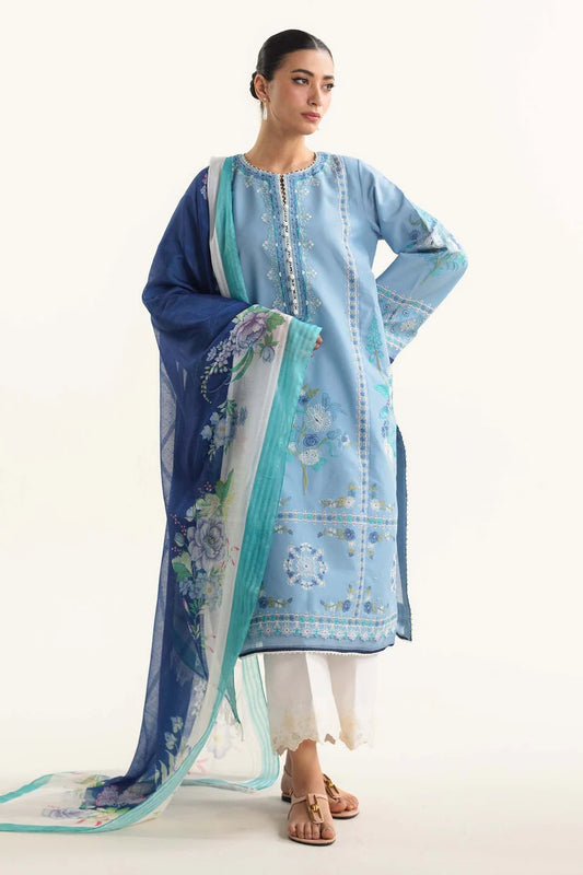 ZAHRA SHAHJAHAN- 3PC LAWN EMBROIDERED SHIRT WITH DIAMOND PRINT DUPATTA-W.J-1413