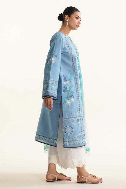 ZAHRA SHAHJAHAN- 3PC LAWN EMBROIDERED SHIRT WITH DIAMOND PRINT DUPATTA-W.J-1413