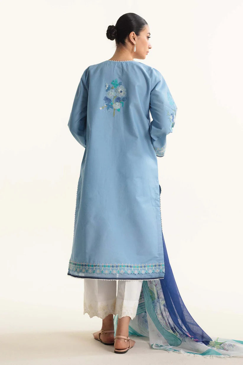 ZAHRA SHAHJAHAN- 3PC LAWN EMBROIDERED SHIRT WITH DIAMOND PRINT DUPATTA-W.J-1413