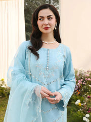 ASIM JOFA- 3PC LAWN EMBROIDERED SHIRT WITH ORGANZA EMBROIDERED DUPATTA AND TROUSER-W.J-4807