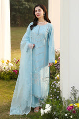 ASIM JOFA- 3PC LAWN EMBROIDERED SHIRT WITH ORGANZA EMBROIDERED DUPATTA AND TROUSER-W.J-4807
