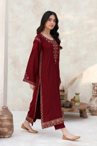 FEROZAE-2PC DHANAK EMBROIDERED SHIRT WITH DHANAK EMBROIDERED SLEEVES-W.J-1341