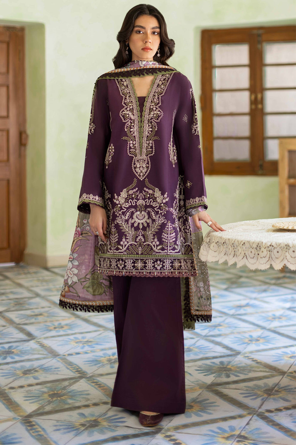 SERAN- 3PC LAWN EMBROIDERED SHIRT MONARK PRINTED DUPATTA AND TROUSER-W.J-1489