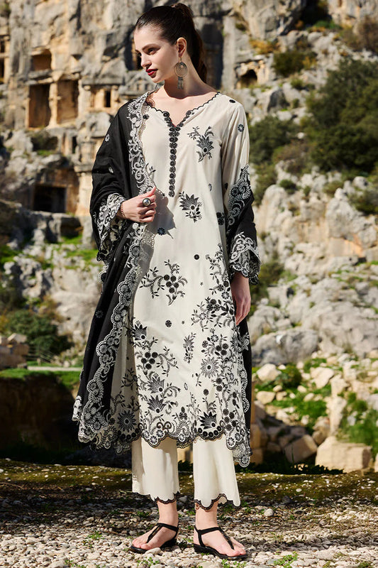 IMAGE-3PC LAWN EMBROIDERED SHIRT WITH CHIFFON EMBROIDERED DUPATTA AND EMB TROUSER-W.J-1661