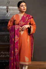 ZARASHAHJAHAN-3PC DHANAK EMBROIDERED SHIRT WITH WOOL PRINTED SHAWL AND TROUSER-W.J-4121