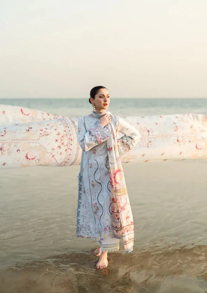 QALAMQAR - 3PC LAWN EMBROIDERED SHIRT WITH MONARK PRINTED DUPATTA AND TROUSER-W.J-1790