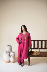 ASLING-3PC DHANAK EMBROIDERED SHIRT WITH DHANAK EMBROIDERED SHAWL AND TROUSER-W,J-4420