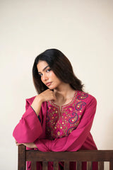 ASLING-3PC DHANAK EMBROIDERED SHIRT WITH DHANAK EMBROIDERED SHAWL AND TROUSER-W,J-4420