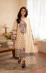 ZARA SHAHJAHAN-3PC DHANAK EMBROIDERED SHIRT WITH DHANAK EMBROIDERED SHAWL AND EMB TROUSER-W.J-5153