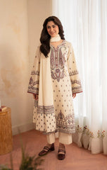 ZARA SHAHJAHAN-3PC DHANAK EMBROIDERED SHIRT WITH DHANAK EMBROIDERED SHAWL AND EMB TROUSER-W.J-5153