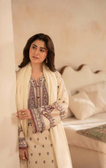 ZARA SHAHJAHAN-3PC DHANAK EMBROIDERED SHIRT WITH DHANAK EMBROIDERED SHAWL AND EMB TROUSER-W.J-5153