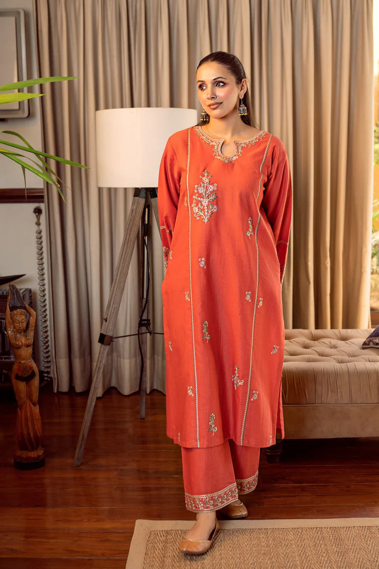 URGE-2PC DHANAK EMBROIDERED SHIRT AND EMBROIDRED SLEEVES-W.J-2041