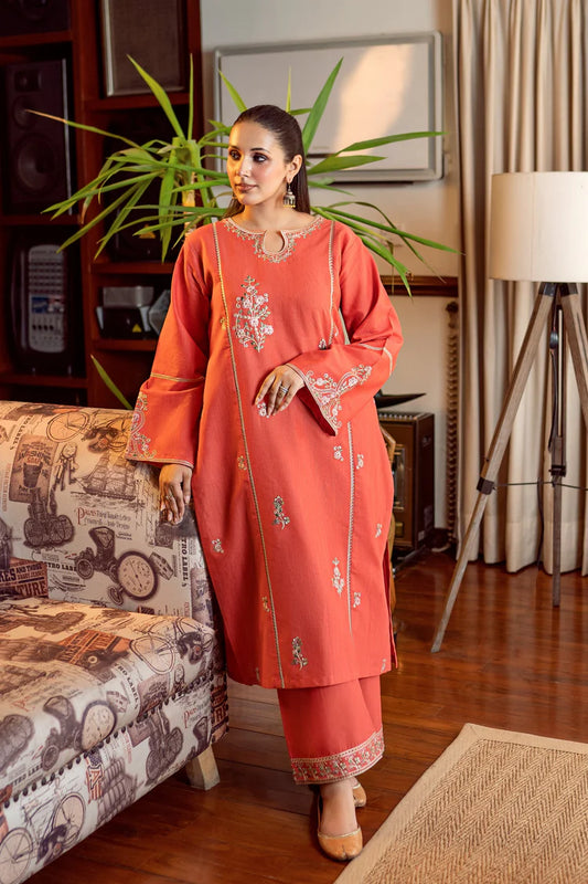 URGE-2PC DHANAK EMBROIDERED SHIRT AND EMBROIDRED SLEEVES-W.J-2041