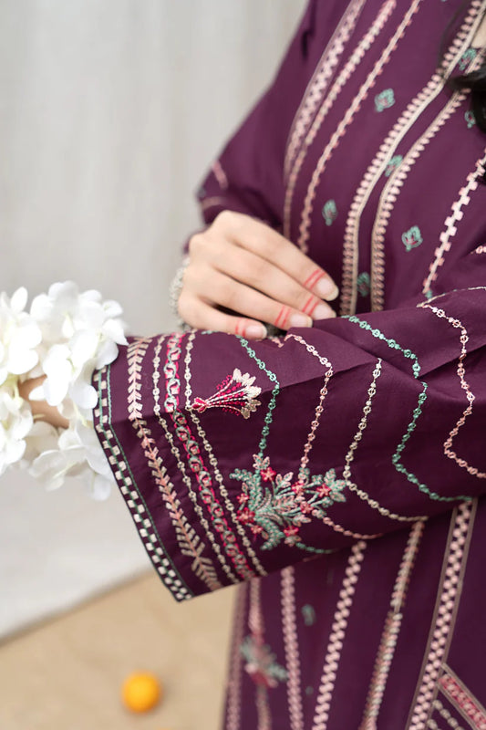 URGE- 3PC DHANAK EMBROIDERED SHIRT WITH COUTURE WOOL PRINT SHAWL AND EMB TROUSER-W.J-1808