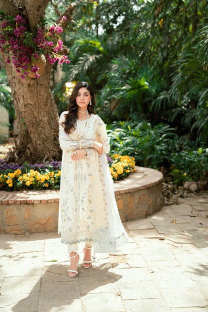 QALAMQAR - 3PC LAWN EMBROIDERED SHIRT WITH NET EMBROIDERED DUPATTA AND TROUSER -W.J-1781