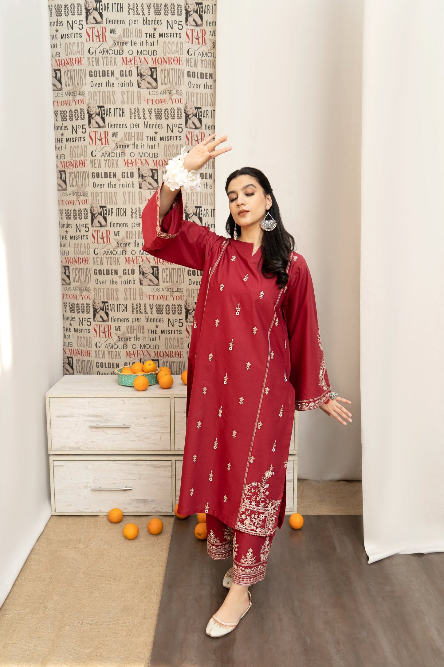 URGE - 3PC LAWN EMBROIDERED SHIRT WITH MONARK PRINTED DUPATTA AND EMB TROUSER-W.J-1494