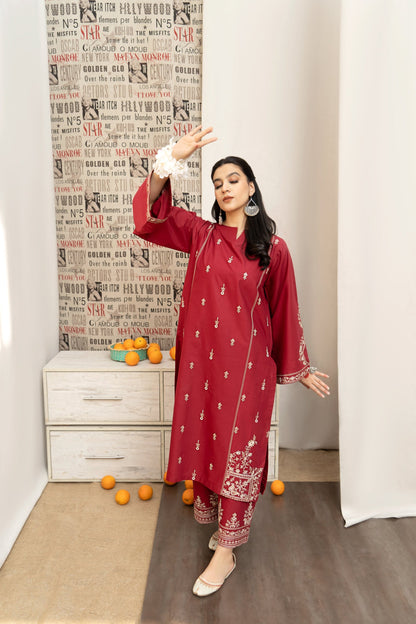 URGE - 3PC LAWN EMBROIDERED SHIRT WITH MONARK PRINTED DUPATTA AND EMB TROUSER-W.J-1494