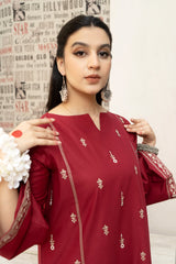 URGE - 3PC DHANAK EMBROIDERED SHIRT WITH MONARK PRINTED DUPATTA AND EMB TROUSER-W.J-1595