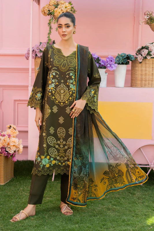 MIRAKHI - 3PC LAWN EMBROIDERED SHIRT WITH CHIFFON PRINTED DUPATTA AND TROUSER -W.J-1766